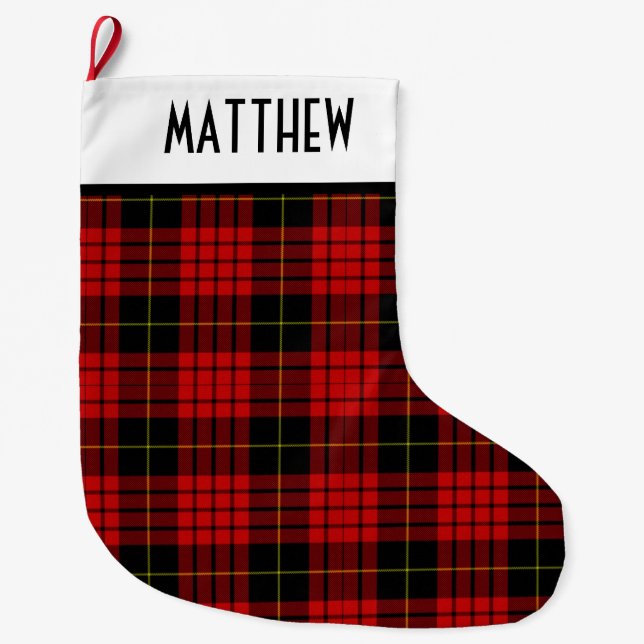 Meia De Natal Grande Tartan Xadrez de Wallace Vermelho e Negro Personal (Frente)