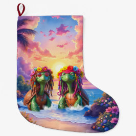 Meia De Natal Grande Tartarugas Reggae – Vibrações da Ilha Para Sempre.