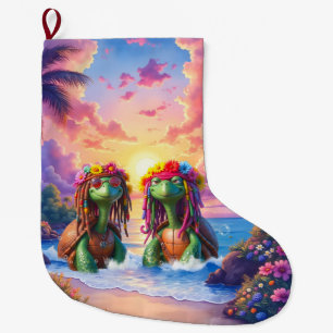 Meia De Natal Grande Tartarugas Reggae – Vibrações da Ilha Para Sempre.