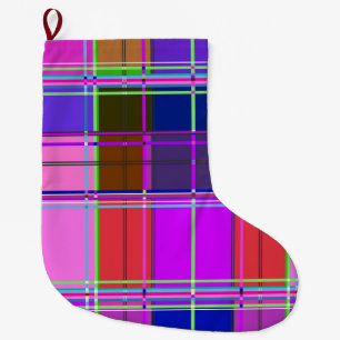 Meia De Natal Grande Tecido Xadrez Rosa Padrão de Tecido Madras