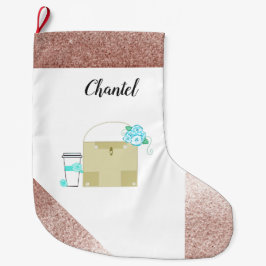 Meia De Natal Grande Tema de Menina Brilho Dourado Rosa