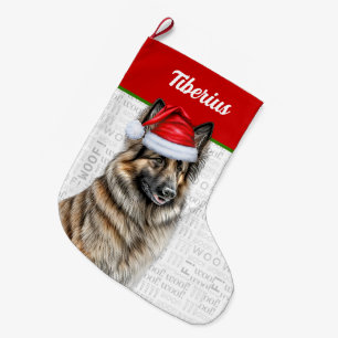 Meia De Natal Grande Tervuren belga natalino com nome de cão