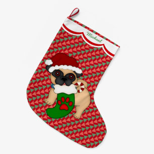 Meia De Natal Grande Teste padrão do filhote de cachorro do Pug