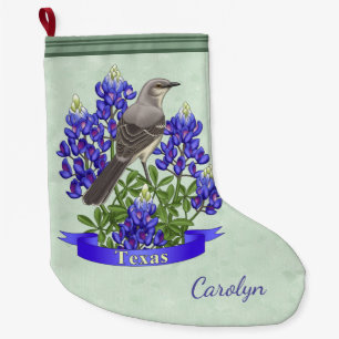 Meia De Natal Grande Texas State Bird & Flower Sage Green