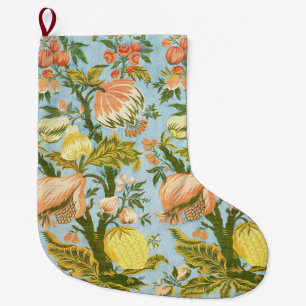 Meia De Natal Grande Têxtil Clássico Barroco de Damasco Floral Frutado