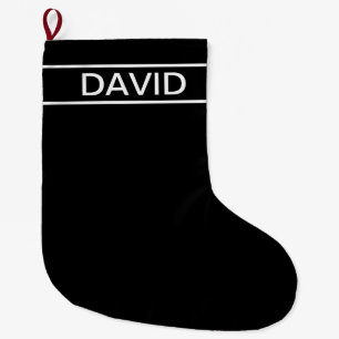 Meia De Natal Grande Texto personalizável Preto e branco modernos e n