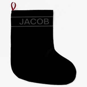 Meia De Natal Grande Texto Personalizável Preto Moderno e Cinza Escur