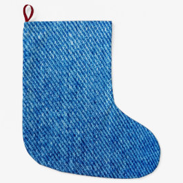Meia De Natal Grande Textura Blue Denim