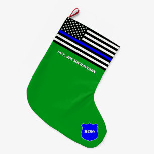 Meia De Natal Grande [Thin Blue Line] Apoie a Bandeira Azul da Polícia 