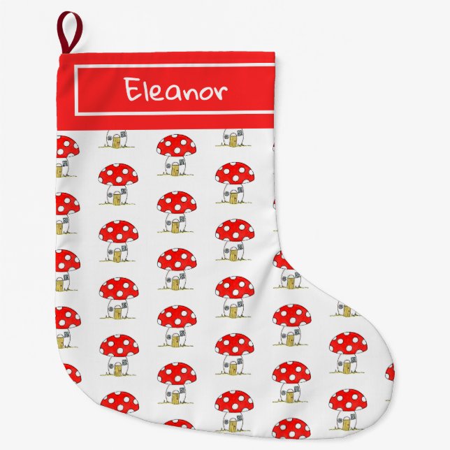 Meia De Natal Grande Toadstool Woodland de Conto de Fairo Personalizado (Frente)
