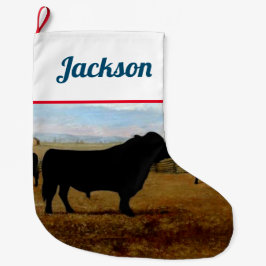 Meia De Natal Grande Touro de Angus Preto Vintage