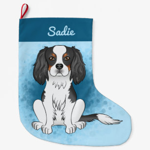 Meia De Natal Grande Tricolor Cavalier King Charles Spaniel Dog Azul