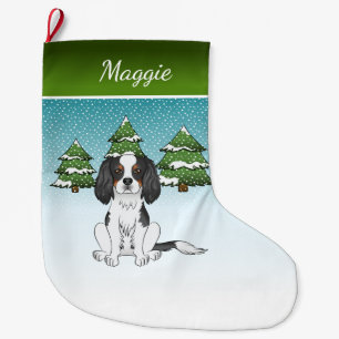Meia De Natal Grande Tricolor Cavalier King Charles Spaniel Em Inverno