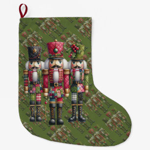 Meia De Natal Grande Trío de Cascanueces Navideños con Parche Mágico