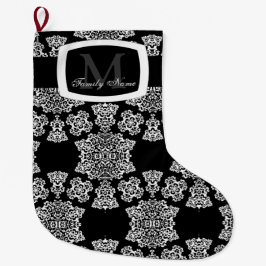 Meia De Natal Grande Tudor Rosa Damask (Branco) (Monograma)