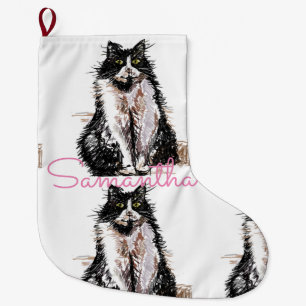 Meia De Natal Grande Tuxedo Black and White Cat Cats Stocks de Natal