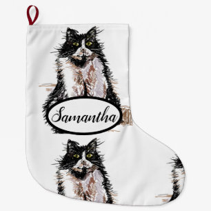 Meia De Natal Grande Tuxedo Black and White Cat Cats Stocks de Natal