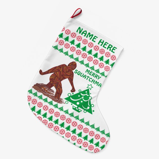 Meia De Natal Grande Um Bigfoot Squatchmas alegre de passeio (Frente (Pendurada))