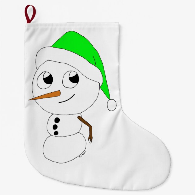 Meia De Natal Grande um boneco de neve chibi (Frente)
