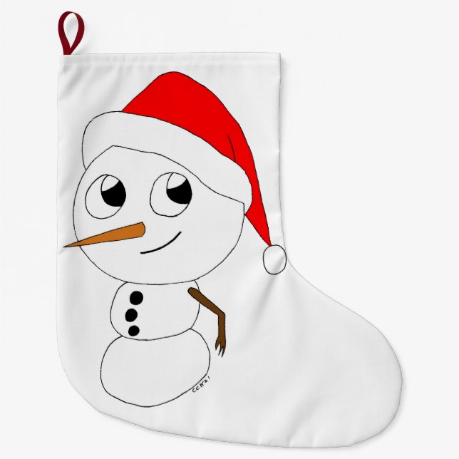 Meia De Natal Grande um boneco de neve chibi (Frente)