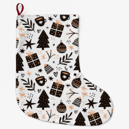 Meia De Natal Grande Um padrão de Natal preto e branco