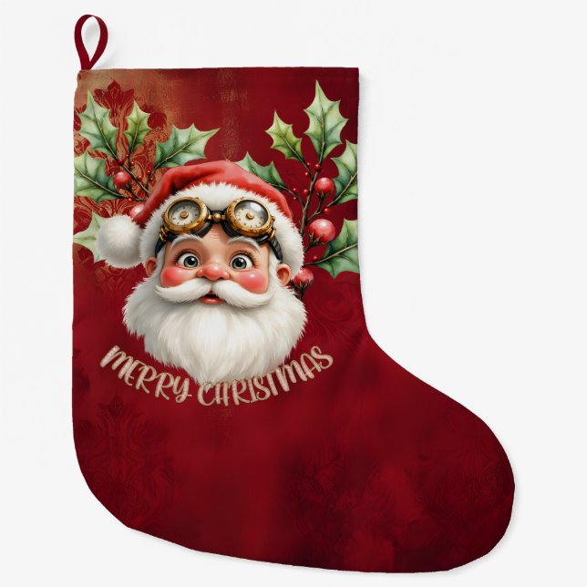 Meia De Natal Grande Uma galinha-branca Santa Claus (Frente)