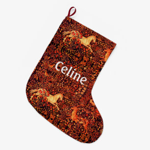 Meia De Natal Grande UNICORN E DEER,FLORES,ANIMAIS FLORESTAIS Red Flora