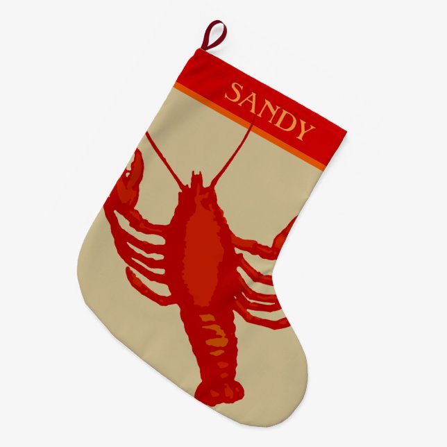 Meia De Natal Grande Unisex Red Lobster Crustacean Personalizado (Frente (Pendurada))