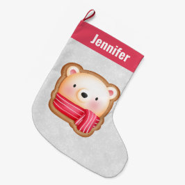 Meia De Natal Grande Ursa Fofa Face Lenço Vermelho & Bochechas Rosadas 