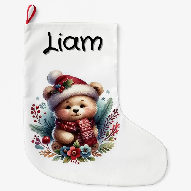 Meia De Natal Grande Urso de Natal personalizado (Frente)
