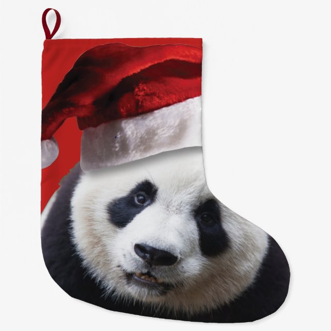 Meia De Natal Grande Urso de panda Papai Noel (Frente)