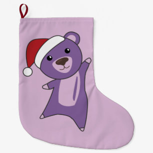 Meia De Natal Grande Ursos Coloridos Brancos Felizes De Natal
