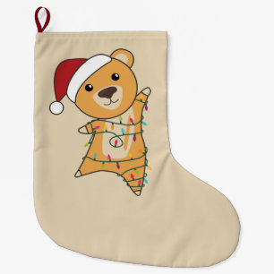 Meia De Natal Grande Ursos Coloridos Brancos Felizes De Natal