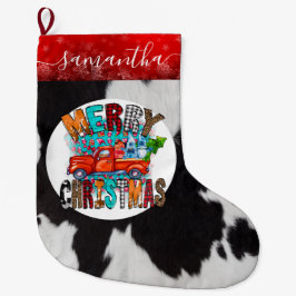 Meia De Natal Grande Vaca esconde Black White Christmas Stocks