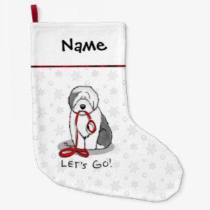 Meia De Natal Grande Vamos Engraçado Vai! Sheepdog Inglês (Cinza 1)