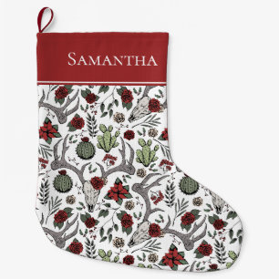 Meia De Natal Grande Vaqueira Red and Green Country Antlers
