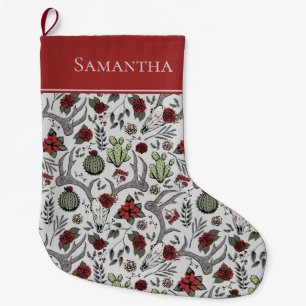 Meia De Natal Grande Vaqueira Red and Green Country Antlers