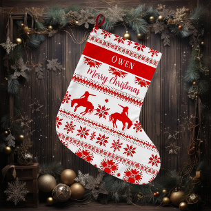 Meia De Natal Grande Vaqueiro de Rodeio Nórdico Vermelho Natal