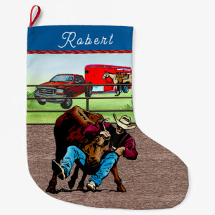 Meia De Natal Grande Vaqueiro de Rodeio Ocidental Lutando com Steer