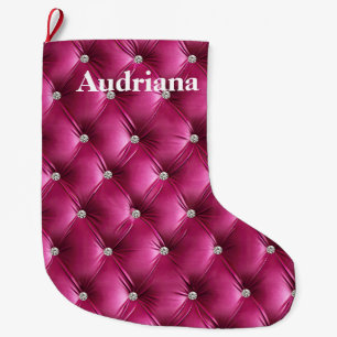 Meia De Natal Grande Velvet Faux cor-de-rosa quente