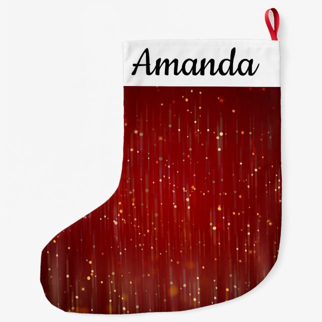 Meia De Natal Grande Vermelho com faíscas Douradas (Verso)