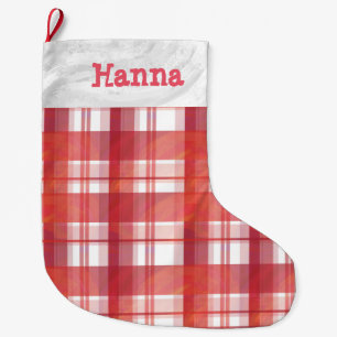 Meia De Natal Grande Vermelho da xadrez de Madras