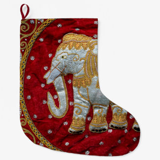Meia De Natal Grande Vermelho Embellished e ouro do elefante indiano