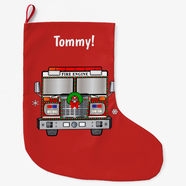 Meia De Natal Grande Viatura de incêndio decorada para o Natal (Frente)