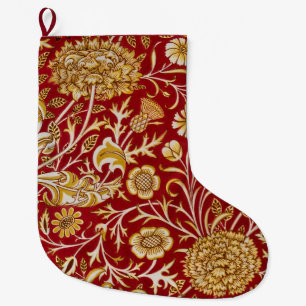 Meia De Natal Grande Vintage Arte Floral Vermelha Cherwell de William M