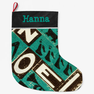 Meia De Natal Grande Vintage Green Noel personalizado