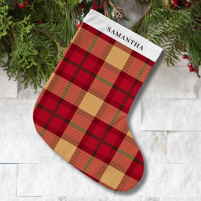 Meia De Natal Grande Vintage Red Plaid Personalized  (Criador carregado)