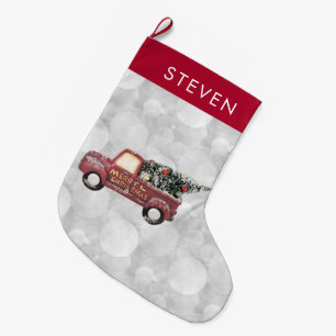 Meia De Natal Grande Vintage Red Toy Truck