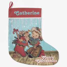 Meia De Natal Grande Vintage Western Cowgirl Kid e natal Stocks