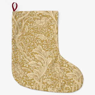 Meia De Natal Grande Vintage William Morris Arcadia Dourado Sem Costura
